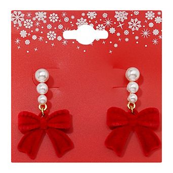 Gold Tone Simulated Pearl Ribbon Earrings