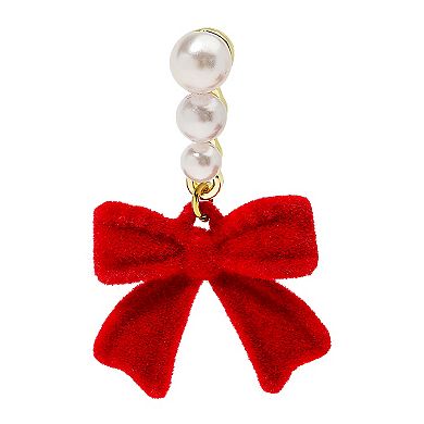 Gold Tone Simulated Pearl Ribbon Earrings