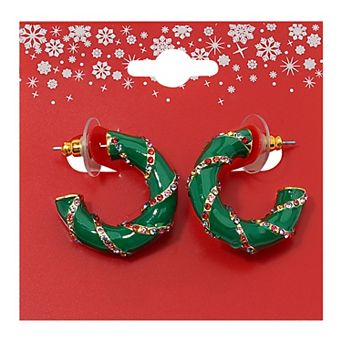 Gold Tone Candy Cane Chunky Hoop Earrings