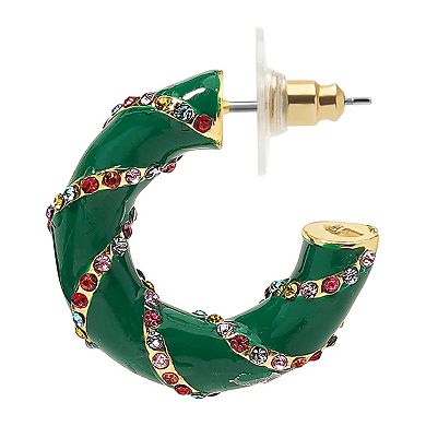 Gold Tone Candy Cane Chunky Hoop Earrings