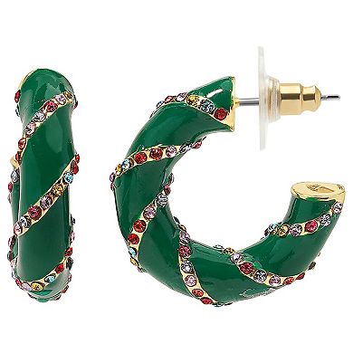 Gold Tone Candy Cane Chunky Hoop Earrings