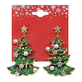 Gold Tone Christmas Tree Holiday Charm Earrings