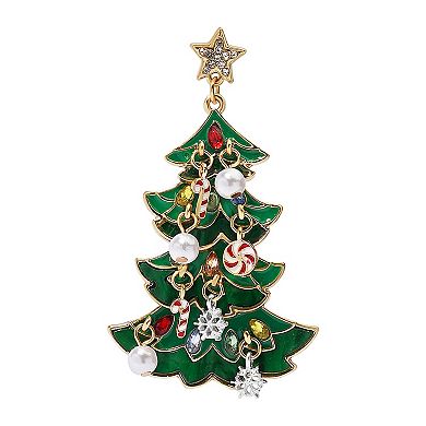 Gold Tone Christmas Tree Holiday Charm Earrings