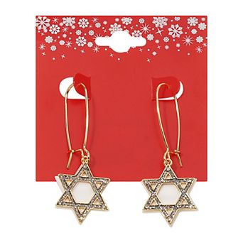 Gold Tone Star of David Drop Earrings