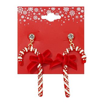 Gold Tone Mini Candy Cane Drop Earrings