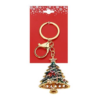 Gold Tone Holiday Tree Charm Keychain