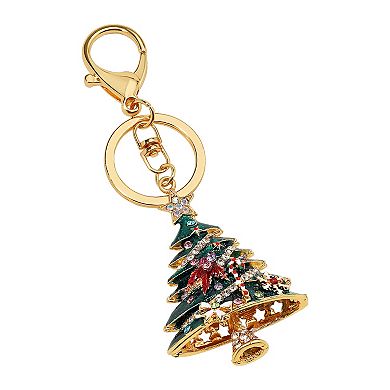 Gold Tone Holiday Tree Charm Keychain