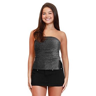 Juniors' madden girl Side Ruched Split Hem Tube Top