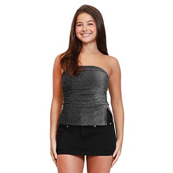 Juniors' madden girl Side Ruched Split Hem Tube Top