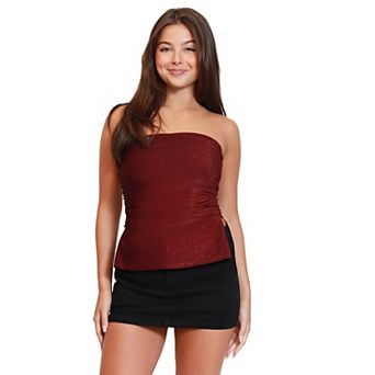 Juniors' madden girl Side Ruched Split Hem Tube Top