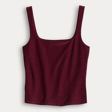 Juniors' madden girl Double Square Neck Shine Tank Top with Dyed To Match Metallic
