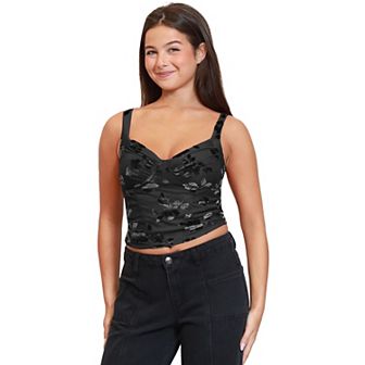 Juniors' madden girl Seam & Ruched Corset Bustier with Bra Cups