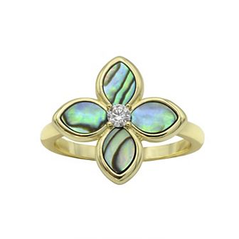 City Luxe Gold Tone Abalone & Cubic Zirconia Floral Ring