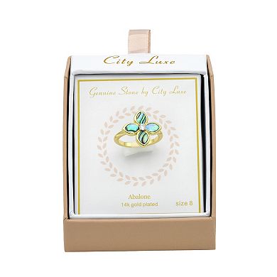 City Luxe Gold Tone Abalone & Cubic Zirconia Floral Ring