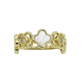 City Luxe Gold Tone Mother-of-Pearl & Cubic Zirconia Clover Ring