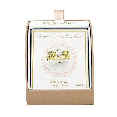 City Luxe Gold Tone Mother-of-Pearl & Cubic Zirconia Clover Ring