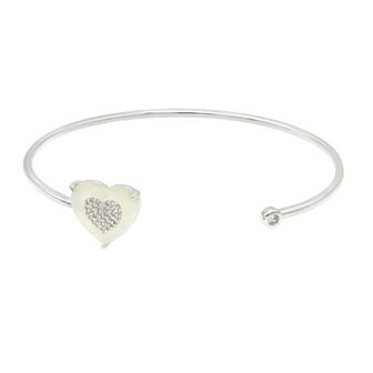 City Luxe Silver Tone Cubic Zirconia & Mother-of-Pearl Heart Cuff Bracelet