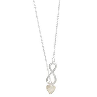 City Luxe Silver Tone Mother-of-Pearl Heart & Cubic Zirconia Infinity Link Bolo Necklace
