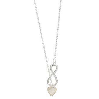 City Luxe Silver Tone Mother-of-Pearl Heart & Cubic Zirconia Infinity Link Bolo Necklace