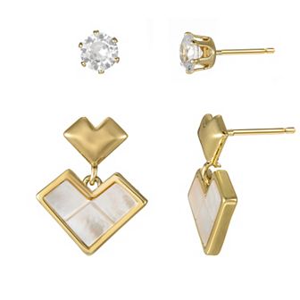 City Luxe Gold Tone Nickel Free Mother-of-Pearl & Cubic Zirconia Earring Set