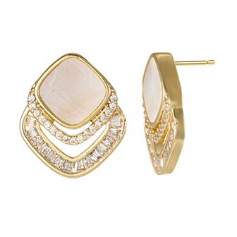 City Luxe Gold Tone Mother-of-Pearl & Cubic Zirconia Geometric Stud Earrings