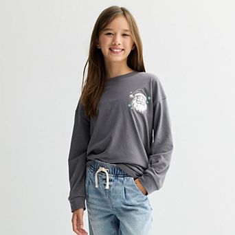Juniors' Plus Size SO® Long Sleeve Oversized Graphic Tee