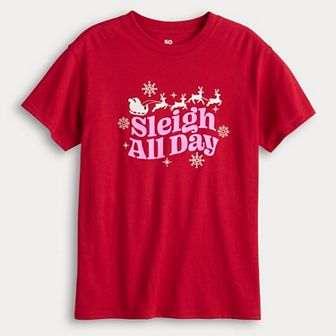 Girls 7-20 SO® Short Sleeve Oversized Holiday Graphic Tee in Regular & Plus Size
