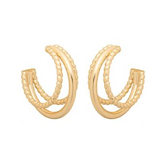 LC Lauren Conrad Gold Tone 3 Row Metal Hoop Earrings