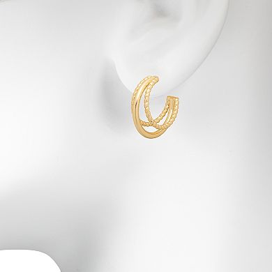 LC Lauren Conrad Gold Tone 3 Row Metal Hoop Earrings