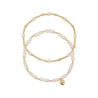 LC Lauren Conrad Gold Tone Simulated Pearl & Beaded Stretch Bracelet Duo Set