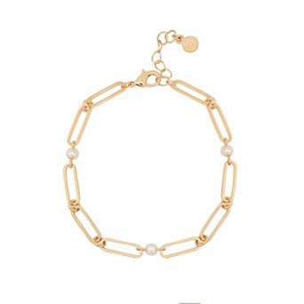 LC Lauren Conrad Gold Tone Simulated Pearl & Paperclip Chain Bracelet