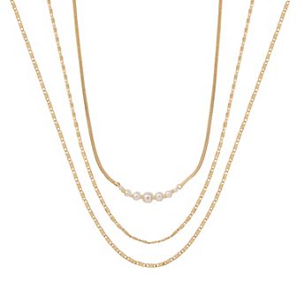 LC Lauren Conrad Gold Tone 3 Row Delicate Simulated Pearl Short Necklace