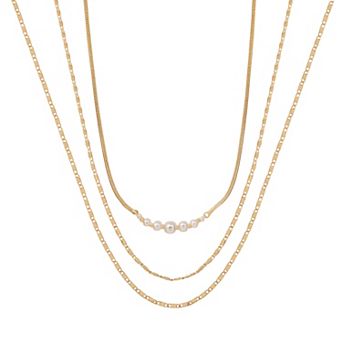 LC Lauren Conrad Gold Tone 3 Row Delicate Simulated Pearl Short Necklace
