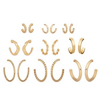 LC Lauren Conrad Gold Tone Metal Hoop 9-Pair Earring Set