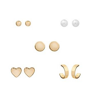 LC Lauren Conrad Gold Tone Heart & Simulated Pearl 5-Pair Earring Set
