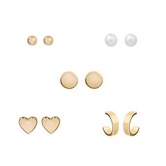 LC Lauren Conrad Gold Tone Heart & Simulated Pearl 5-Pair Earring Set