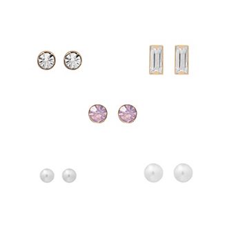 LC Lauren Conrad Gold Tone Simulated Pearl & Simulated Stone 5-Pair Earring Set