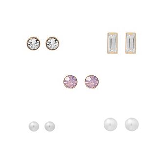 LC Lauren Conrad Gold Tone Simulated Pearl & Simulated Stone 5-Pair Earring Set