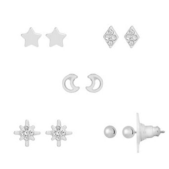 LC Lauren Conrad Silver Tone Moon and Star 5-Pair Earring Set