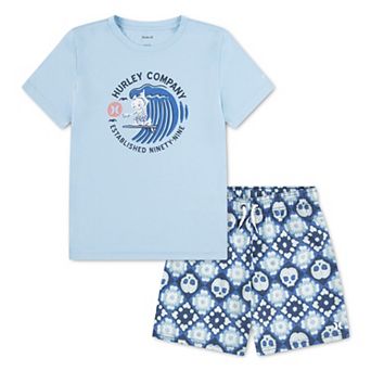 Boys 4-16 Hurley Crochet Skull Swim Shorts & UPF 50 H20-DRI Top 2 pc Set
