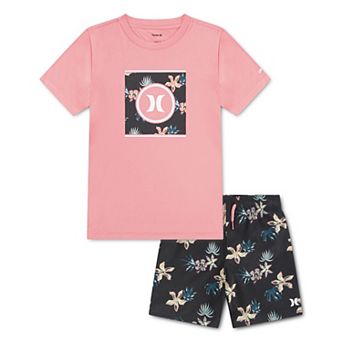 Boys 4-16 Hurley Tropical Floral Swim Trunks & H20-DRI UPF 50 Top 2 pc Set