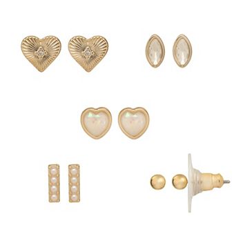 LC Lauren Conrad Gold Tone Heart Icon 5-Pair Earring Set
