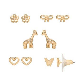 LC Lauren Conrad Gold Tone Giraffe Whimsy Icons 5-Pair Earring Set