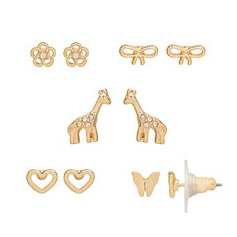 LC Lauren Conrad Gold Tone Giraffe Whimsy Icons 5-Pair Earring Set