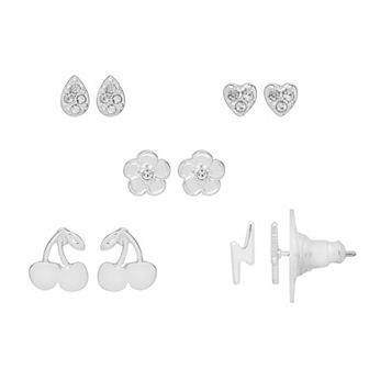 LC Lauren Conrad Silver Tone Trendy Icons 5-Pair Earring Set