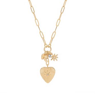 LC Lauren Conrad Gold Tone Shaky Charm Heart Pendant Necklace