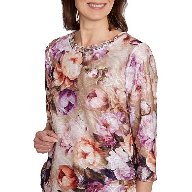 Women's Alfred Dunner Textured Floral Ruched Sides Top