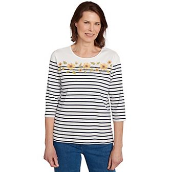 Women's Alfred Dunner Sunflower Neckline Striped Top