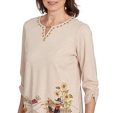 Women's Alfred Dunner Scarecrow Bordered Top with V-Neck & 3/4 Sleeve