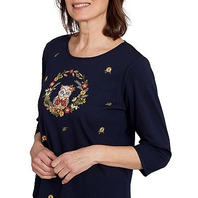 Women's Alfred Dunner Owl Wreath Embroidered Top